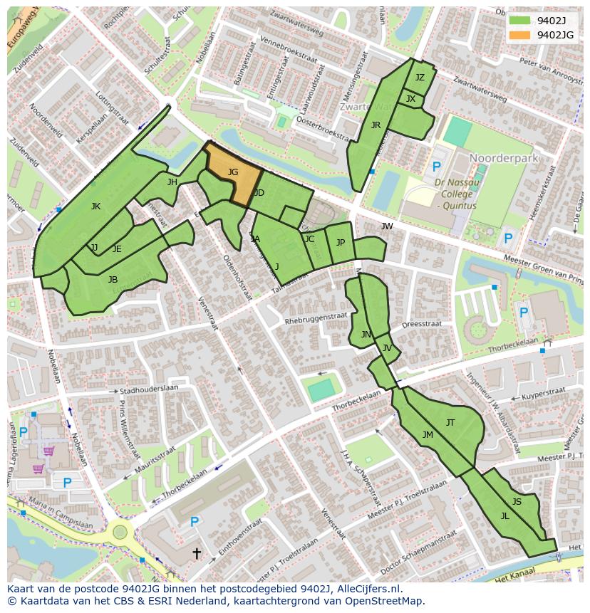 Afbeelding van het postcodegebied 9402 JG op de kaart.