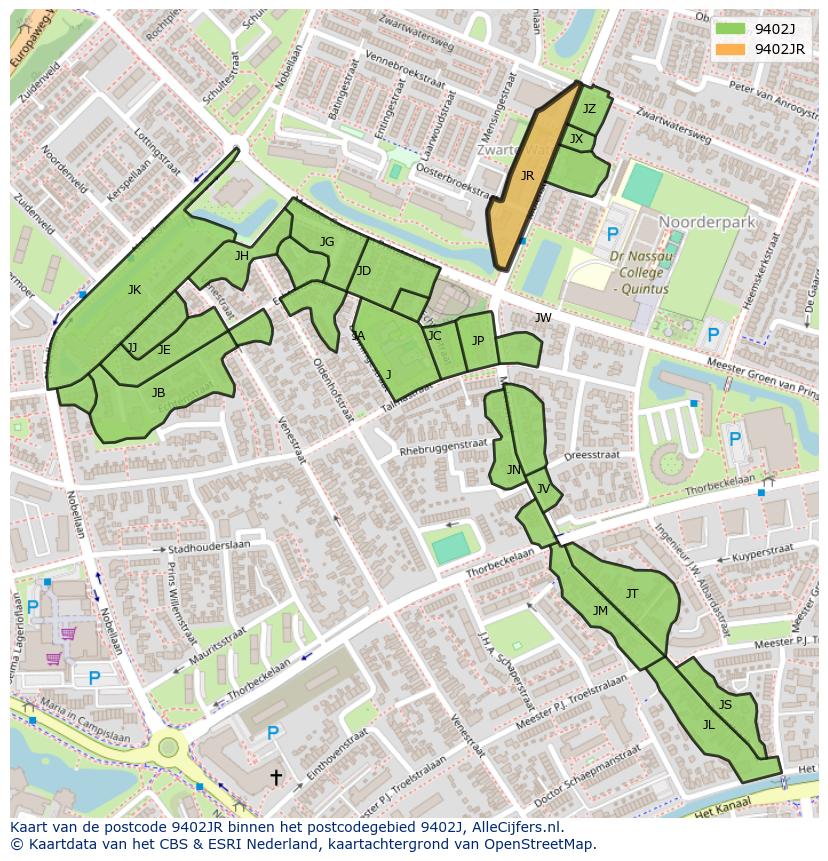 Afbeelding van het postcodegebied 9402 JR op de kaart.