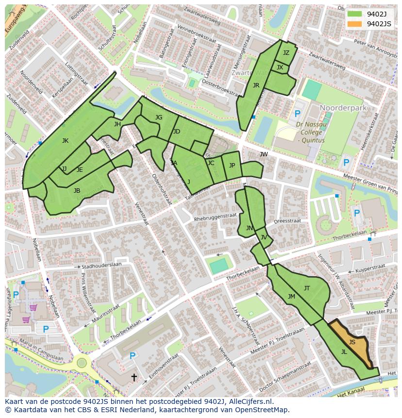 Afbeelding van het postcodegebied 9402 JS op de kaart.