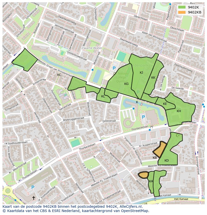 Afbeelding van het postcodegebied 9402 KB op de kaart.