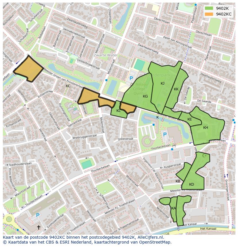 Afbeelding van het postcodegebied 9402 KC op de kaart.