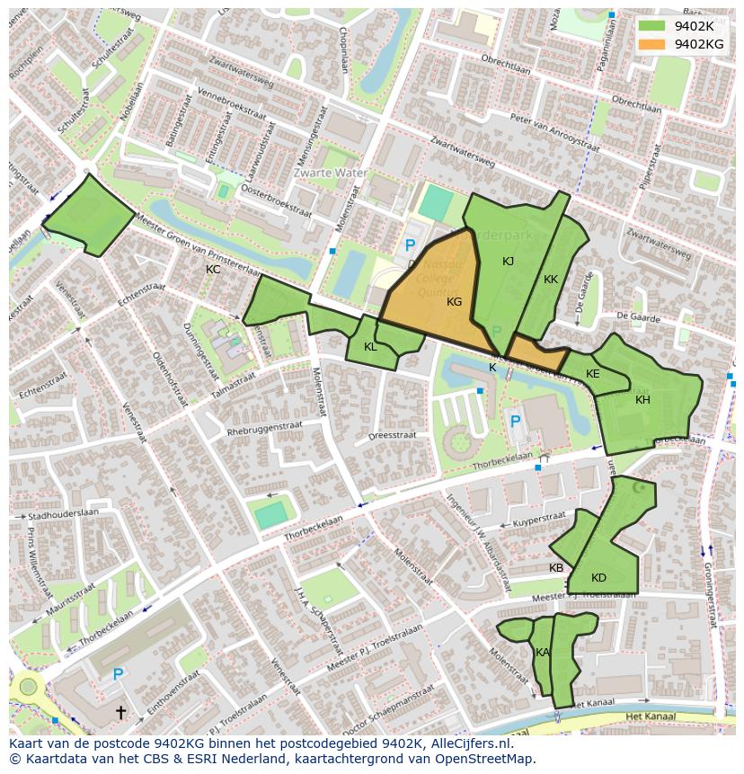 Afbeelding van het postcodegebied 9402 KG op de kaart.