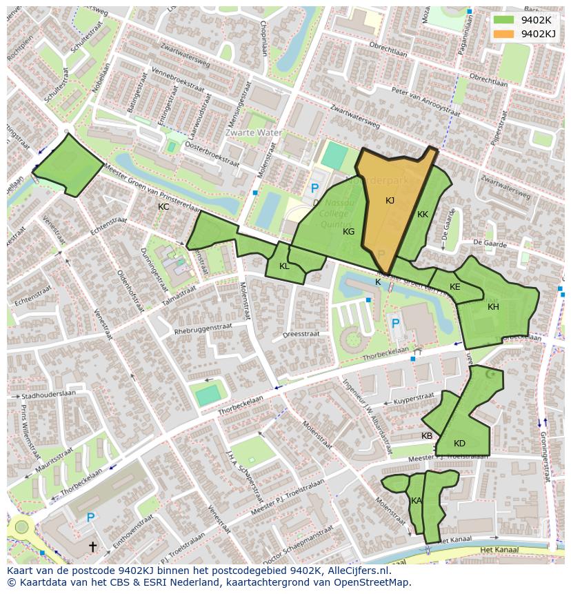 Afbeelding van het postcodegebied 9402 KJ op de kaart.
