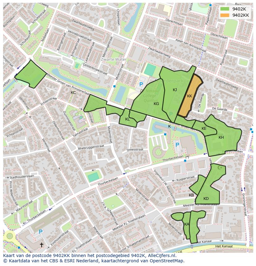 Afbeelding van het postcodegebied 9402 KK op de kaart.