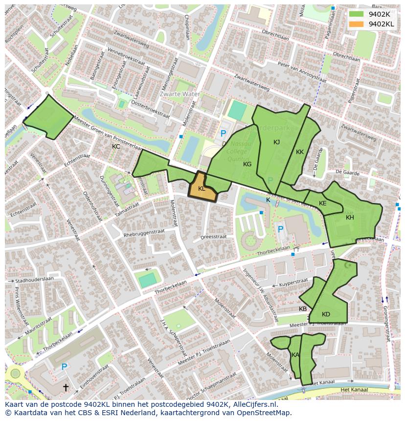 Afbeelding van het postcodegebied 9402 KL op de kaart.