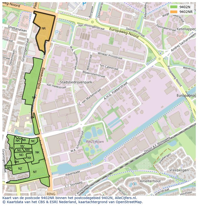 Afbeelding van het postcodegebied 9402 NR op de kaart.