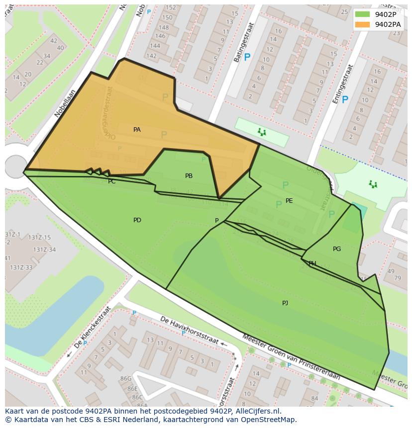 Afbeelding van het postcodegebied 9402 PA op de kaart.