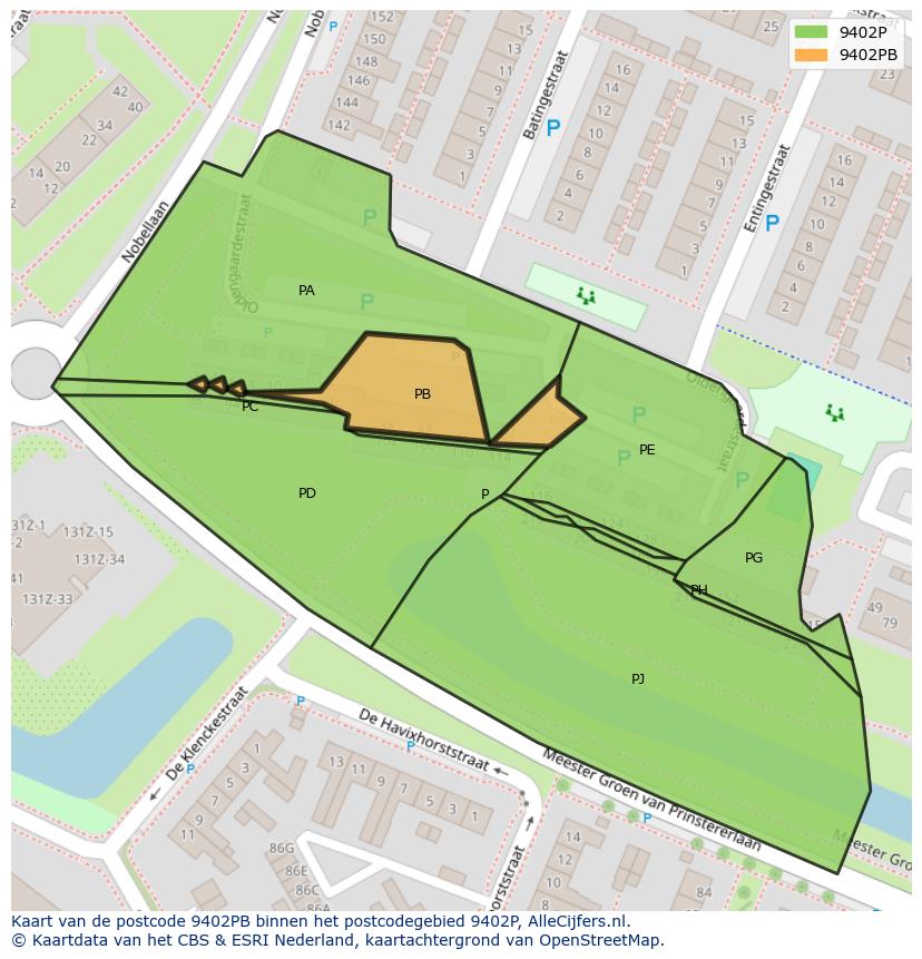 Afbeelding van het postcodegebied 9402 PB op de kaart.