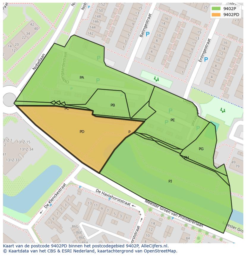 Afbeelding van het postcodegebied 9402 PD op de kaart.