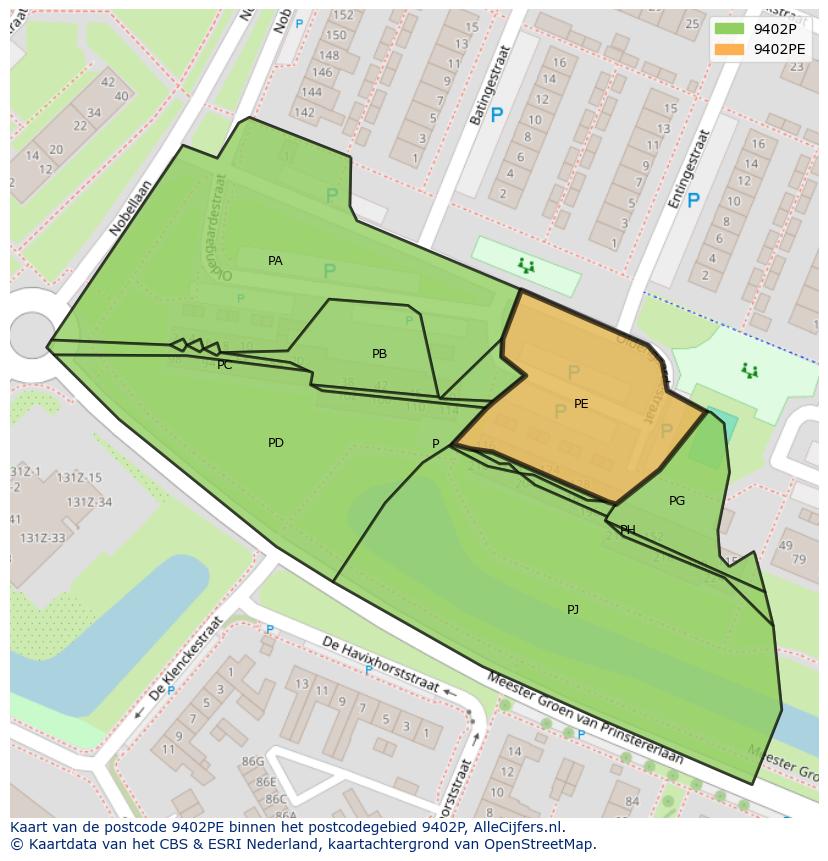 Afbeelding van het postcodegebied 9402 PE op de kaart.