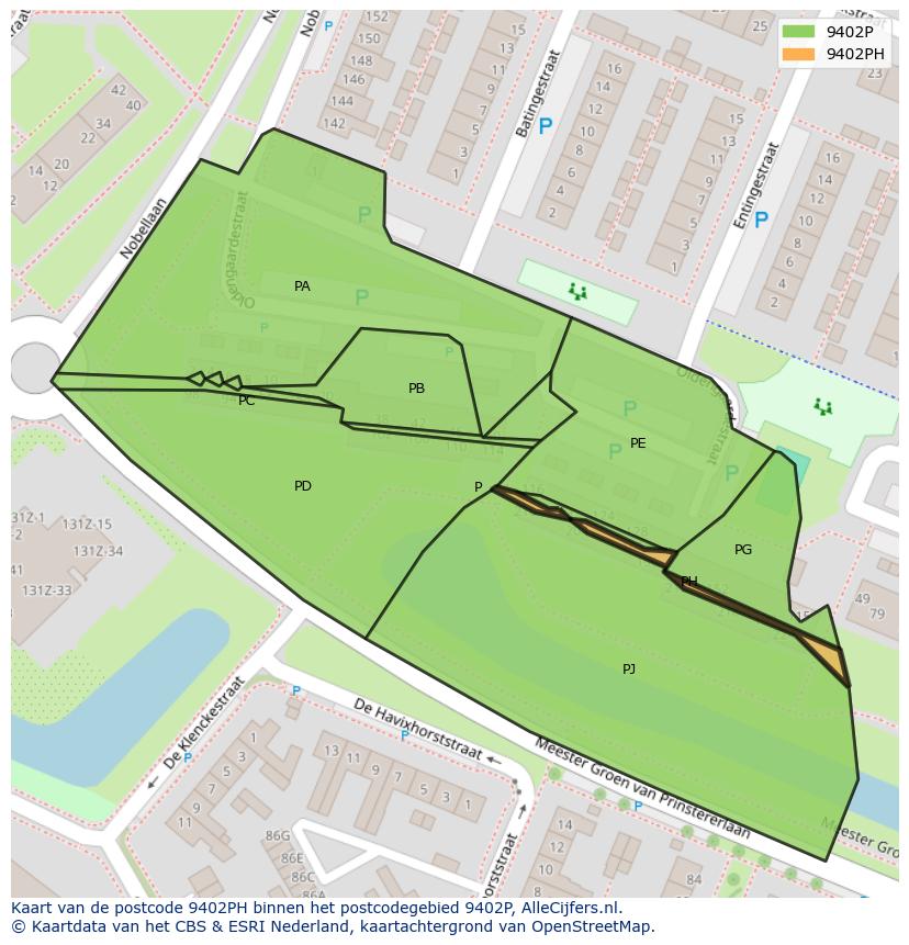 Afbeelding van het postcodegebied 9402 PH op de kaart.