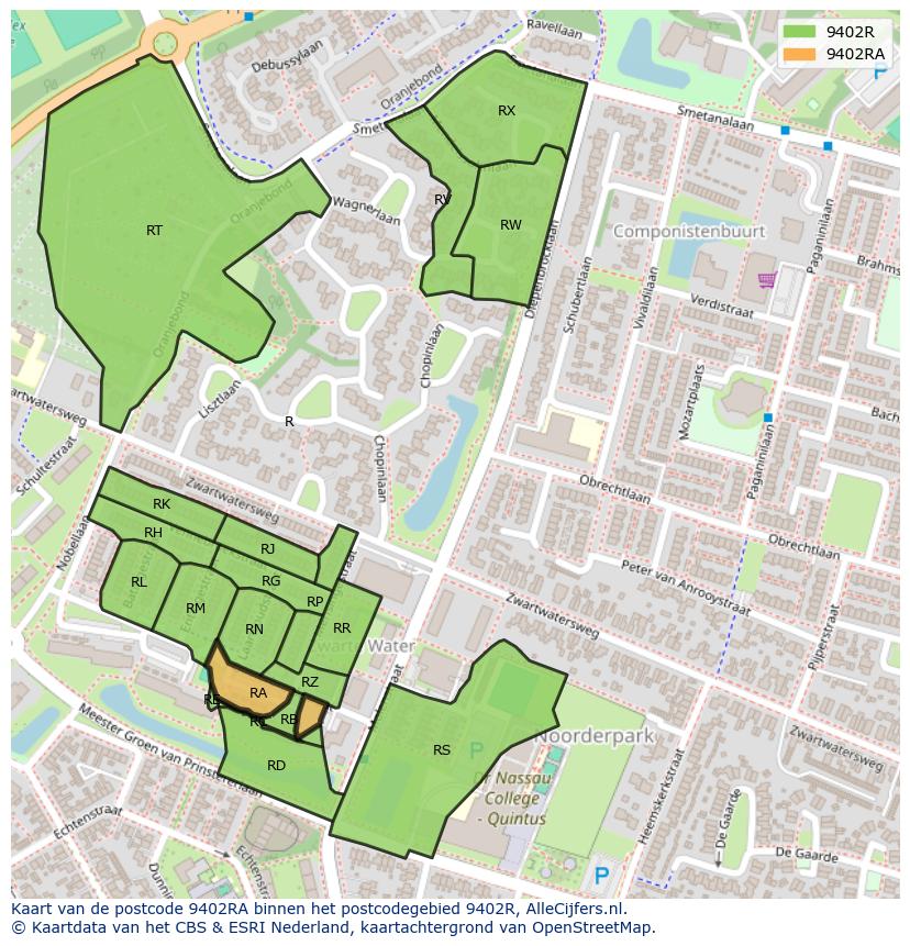 Afbeelding van het postcodegebied 9402 RA op de kaart.