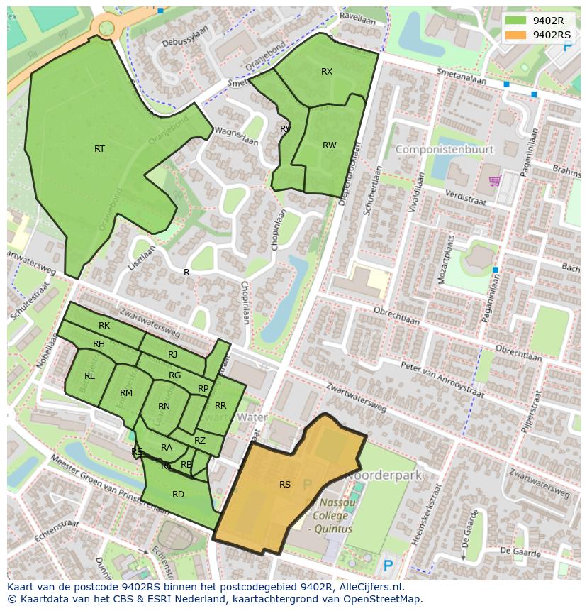 Afbeelding van het postcodegebied 9402 RS op de kaart.