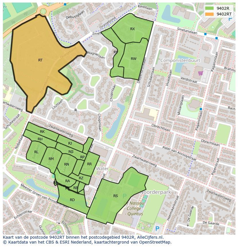 Afbeelding van het postcodegebied 9402 RT op de kaart.