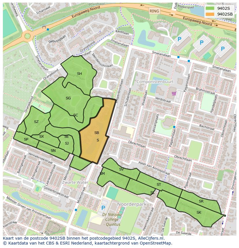 Afbeelding van het postcodegebied 9402 SB op de kaart.