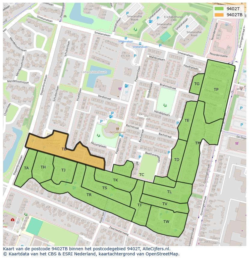 Afbeelding van het postcodegebied 9402 TB op de kaart.