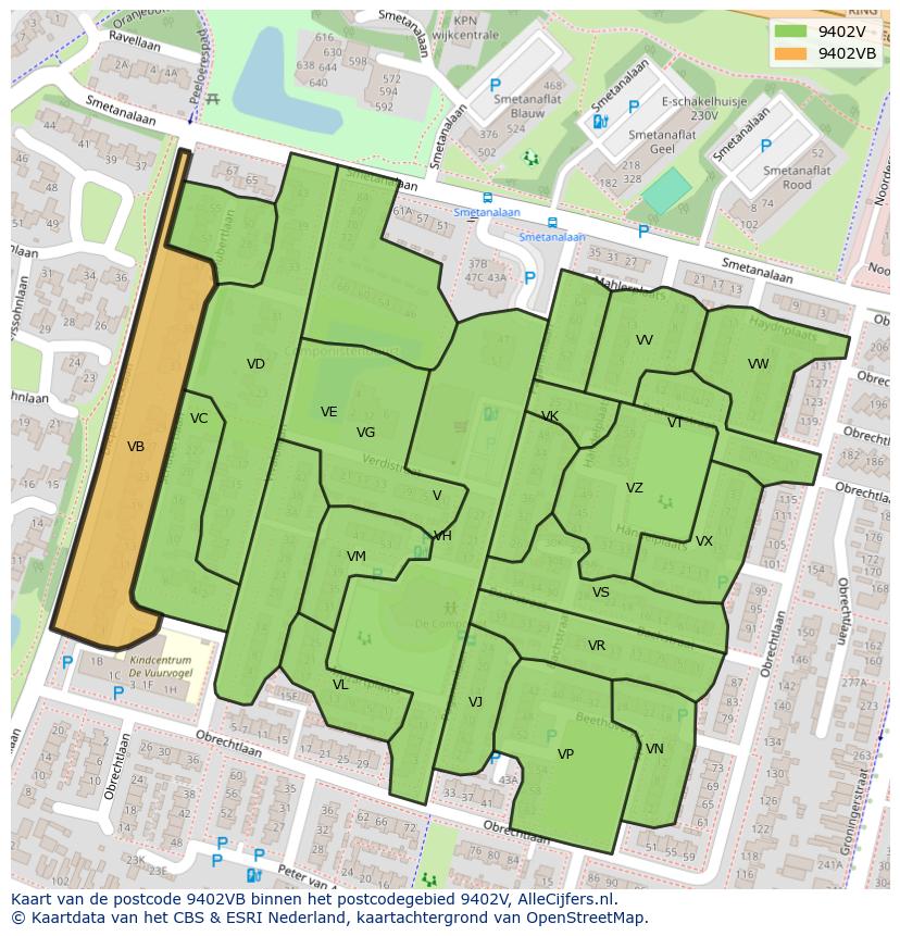 Afbeelding van het postcodegebied 9402 VB op de kaart.