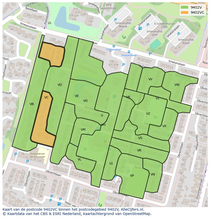 Afbeelding van het postcodegebied 9402 VC op de kaart.
