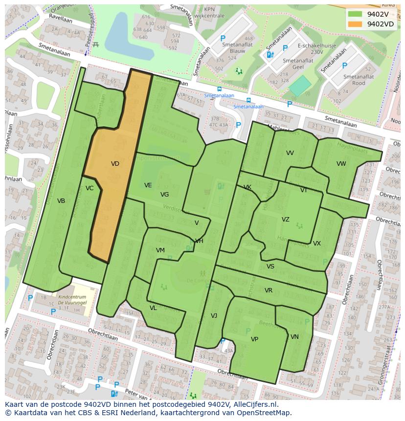 Afbeelding van het postcodegebied 9402 VD op de kaart.