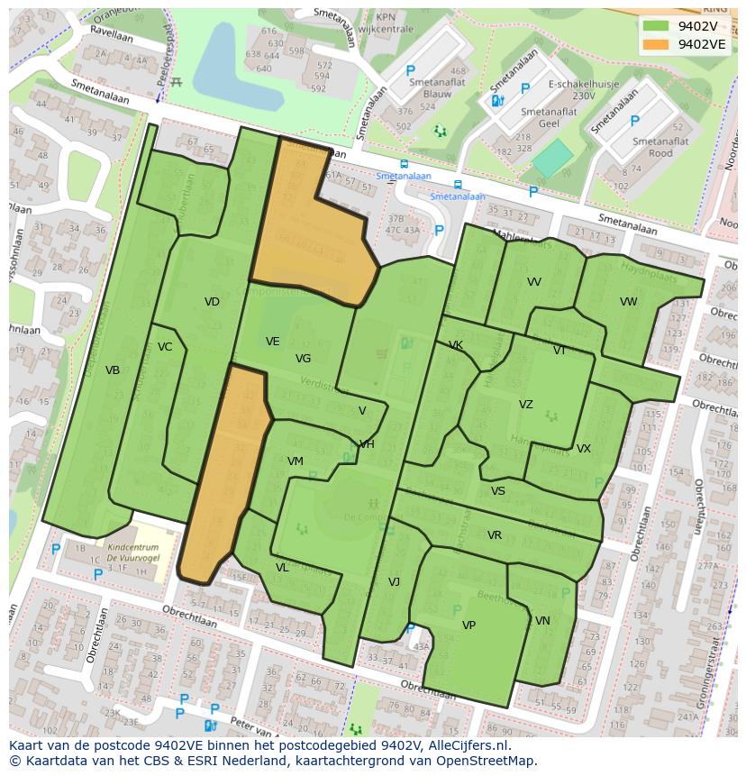 Afbeelding van het postcodegebied 9402 VE op de kaart.