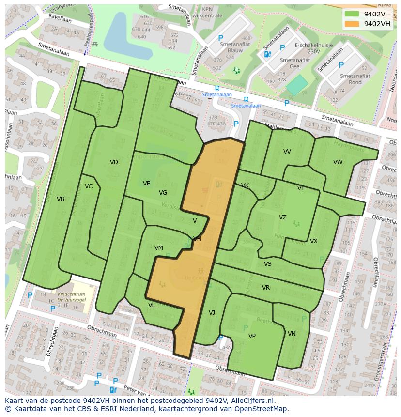Afbeelding van het postcodegebied 9402 VH op de kaart.
