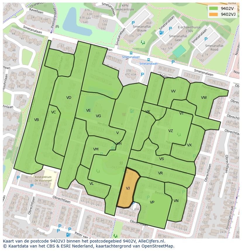 Afbeelding van het postcodegebied 9402 VJ op de kaart.
