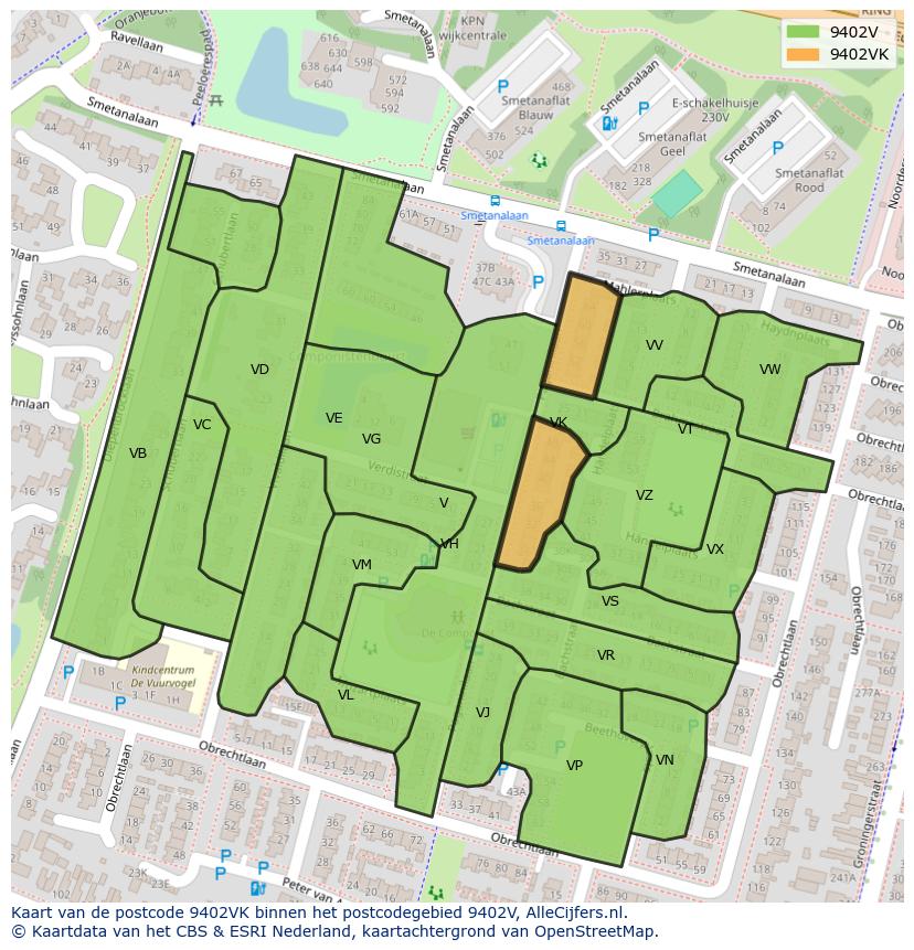Afbeelding van het postcodegebied 9402 VK op de kaart.