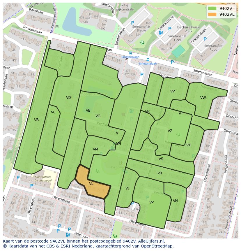 Afbeelding van het postcodegebied 9402 VL op de kaart.
