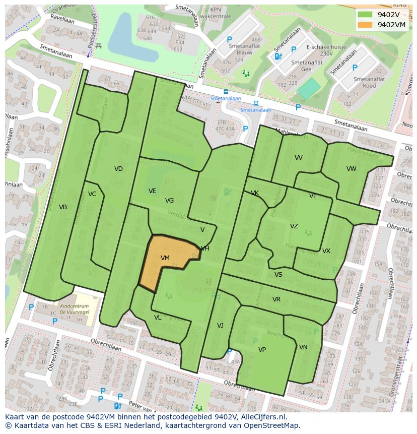 Afbeelding van het postcodegebied 9402 VM op de kaart.