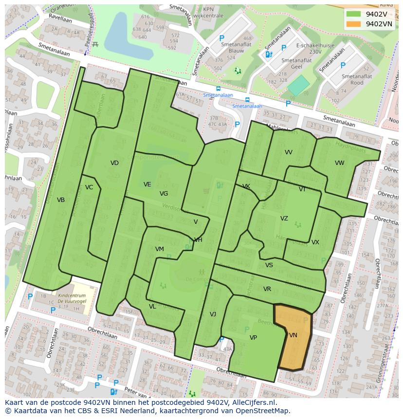Afbeelding van het postcodegebied 9402 VN op de kaart.