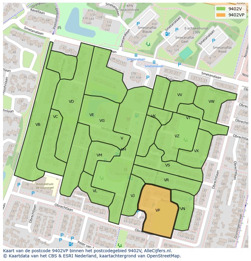Afbeelding van het postcodegebied 9402 VP op de kaart.