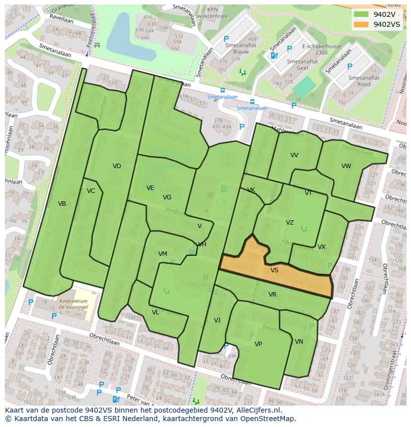 Afbeelding van het postcodegebied 9402 VS op de kaart.