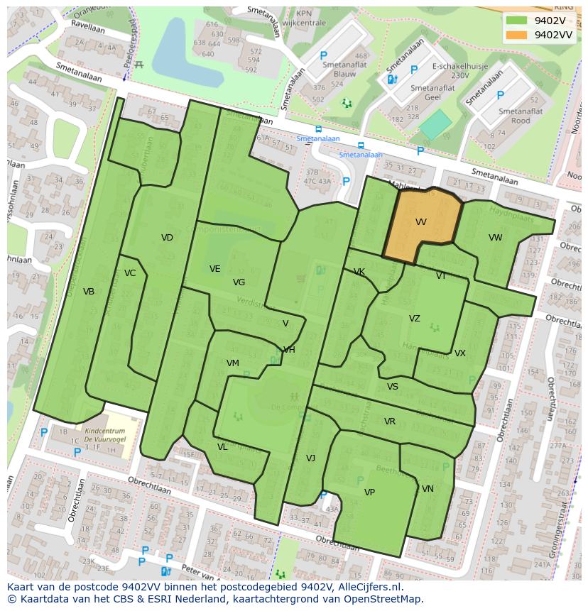 Afbeelding van het postcodegebied 9402 VV op de kaart.