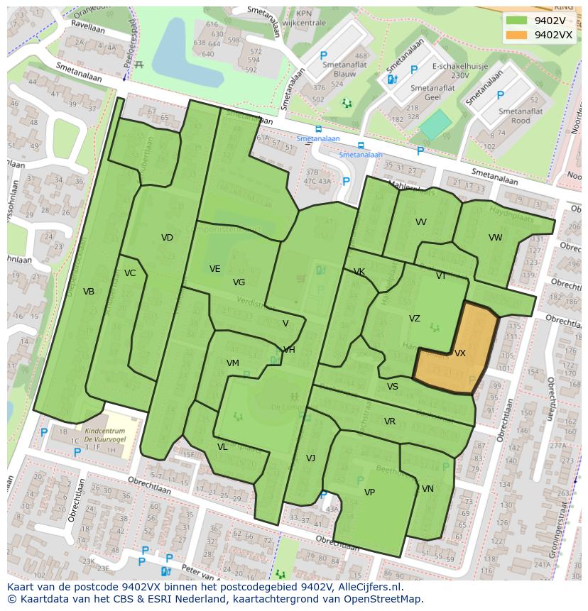 Afbeelding van het postcodegebied 9402 VX op de kaart.