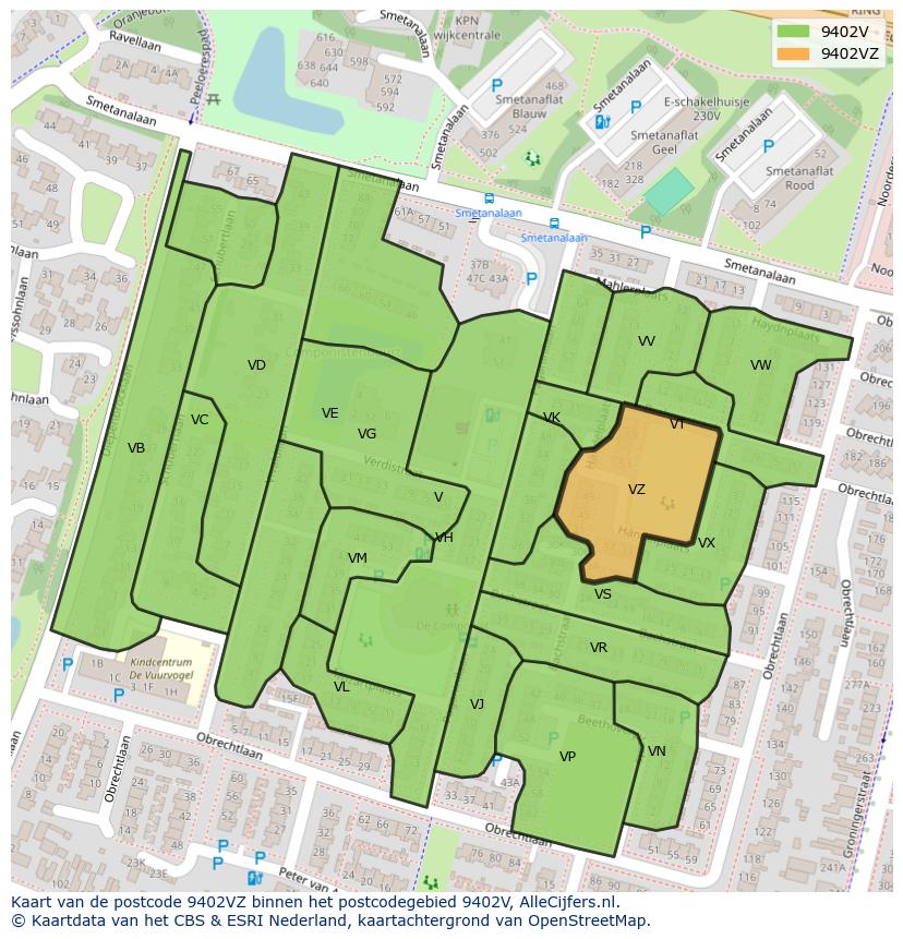 Afbeelding van het postcodegebied 9402 VZ op de kaart.