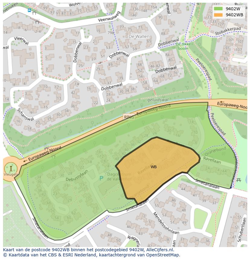 Afbeelding van het postcodegebied 9402 WB op de kaart.