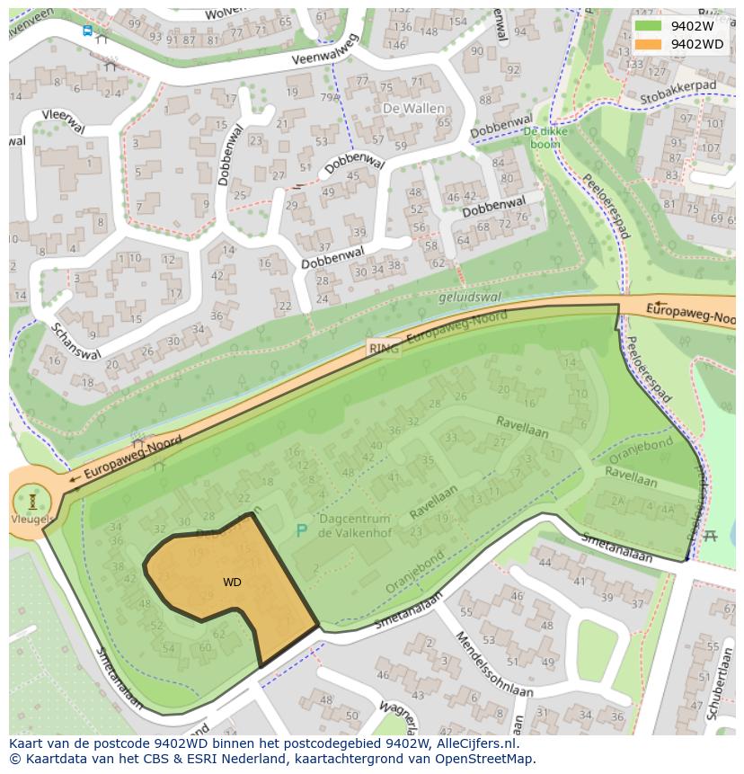 Afbeelding van het postcodegebied 9402 WD op de kaart.