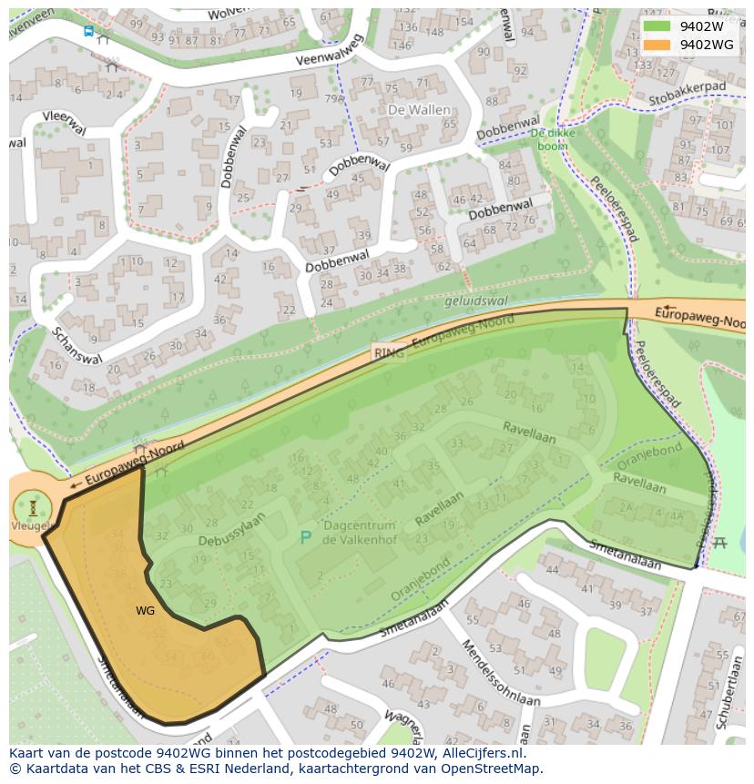 Afbeelding van het postcodegebied 9402 WG op de kaart.