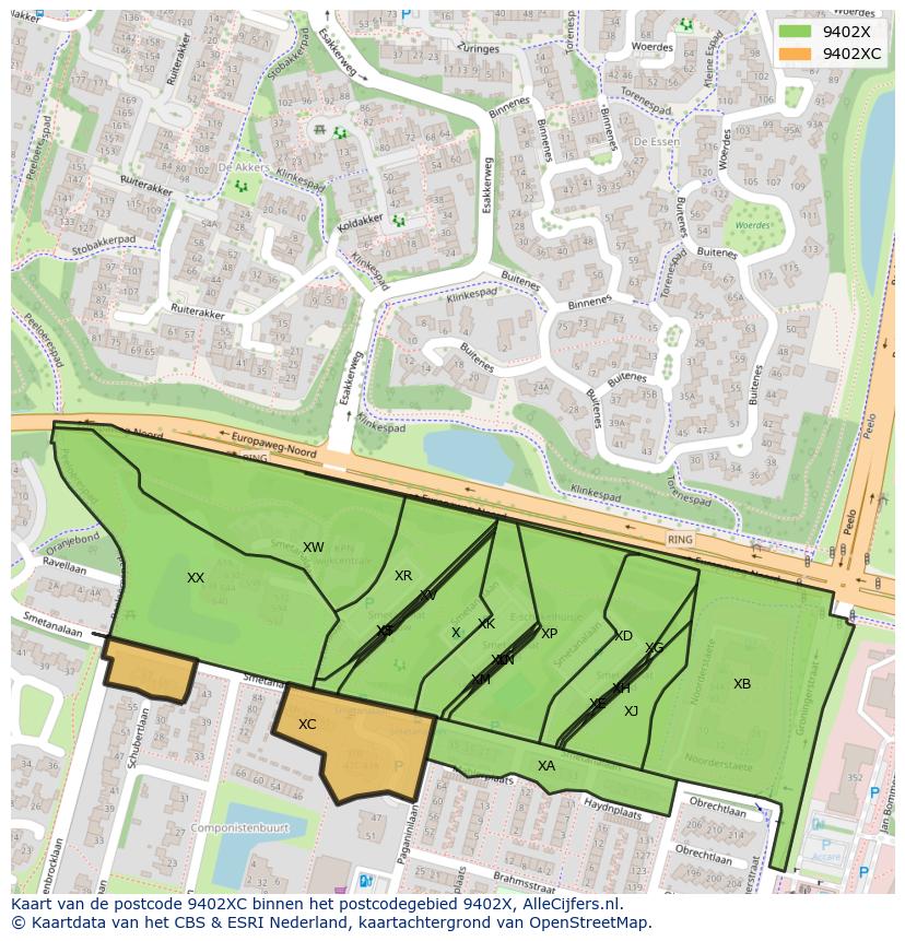 Afbeelding van het postcodegebied 9402 XC op de kaart.