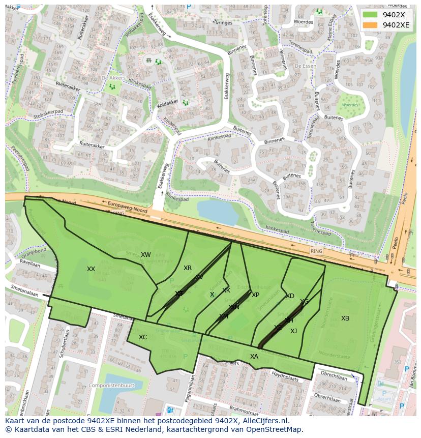 Afbeelding van het postcodegebied 9402 XE op de kaart.