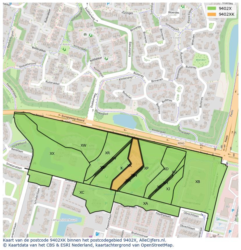 Afbeelding van het postcodegebied 9402 XK op de kaart.