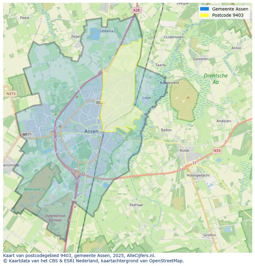 Afbeelding van het postcodegebied 9403 op de kaart.