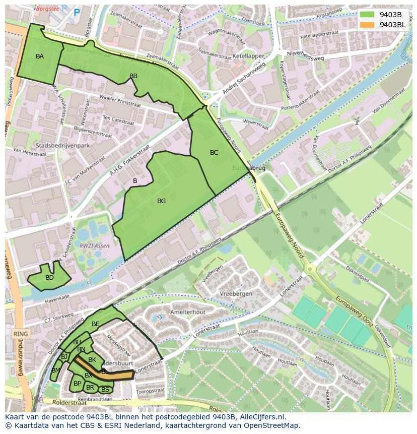 Afbeelding van het postcodegebied 9403 BL op de kaart.