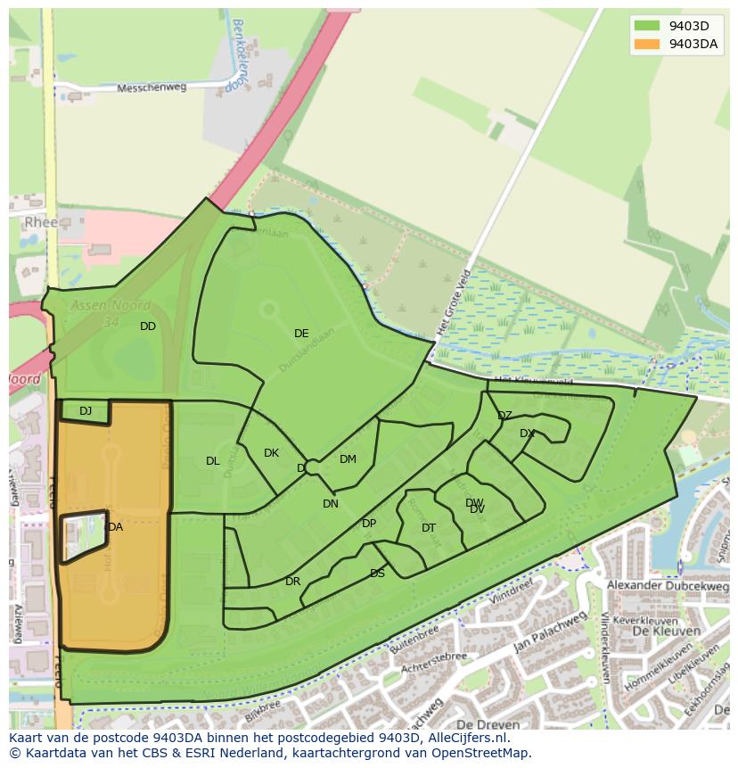 Afbeelding van het postcodegebied 9403 DA op de kaart.