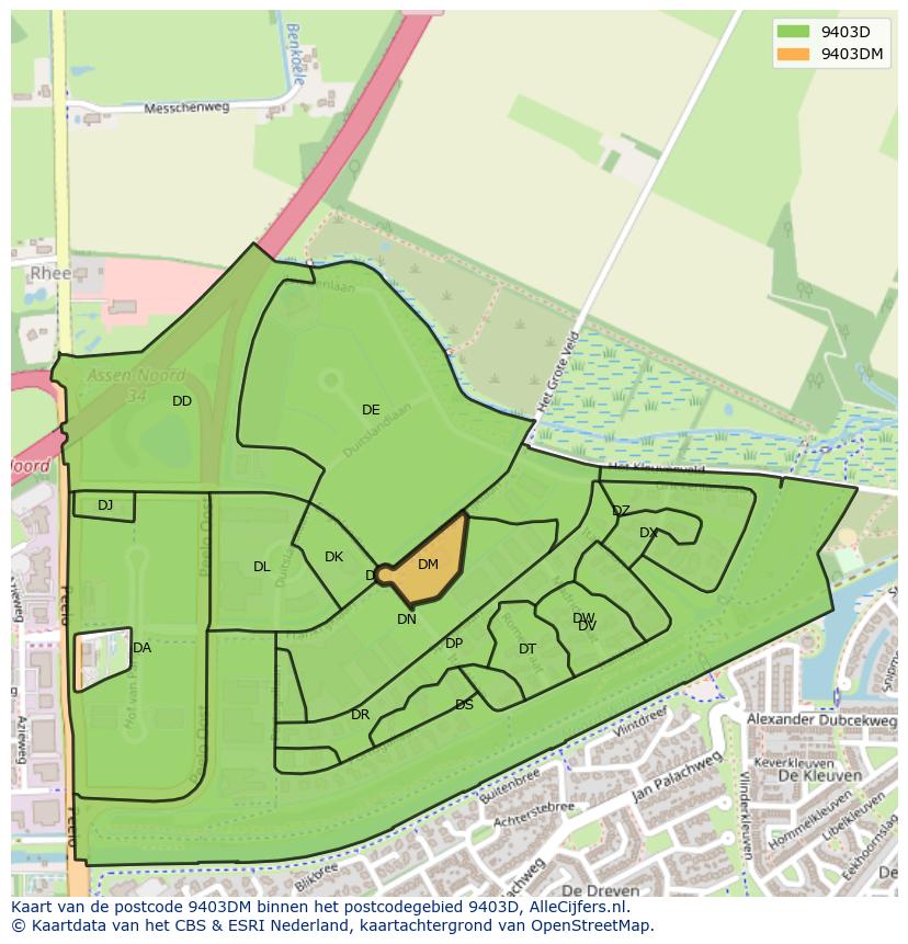 Afbeelding van het postcodegebied 9403 DM op de kaart.