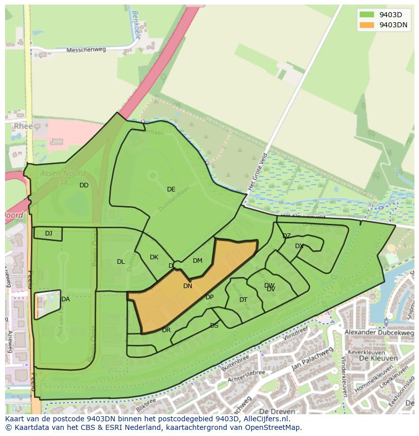 Afbeelding van het postcodegebied 9403 DN op de kaart.