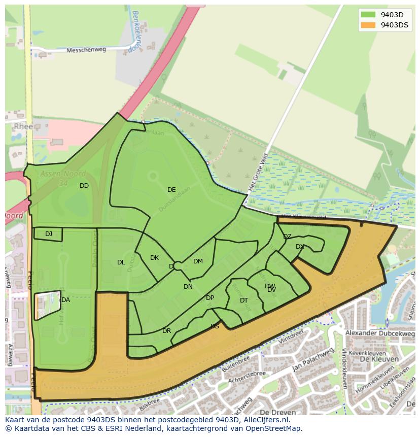 Afbeelding van het postcodegebied 9403 DS op de kaart.