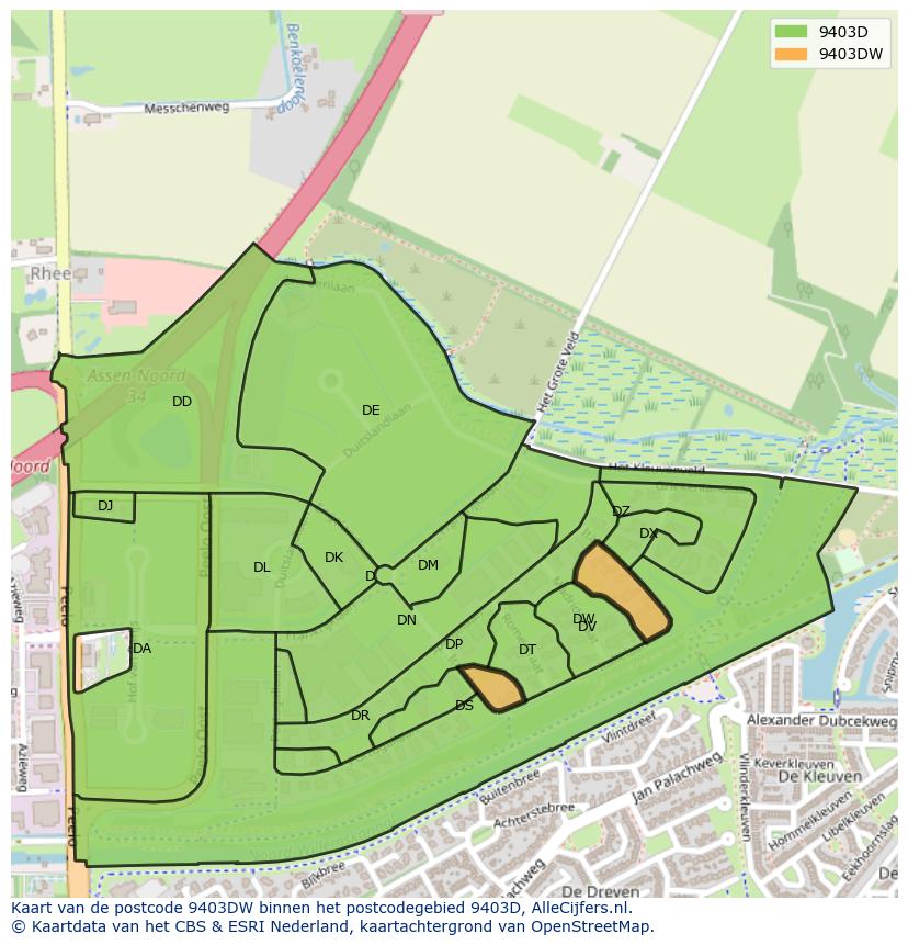 Afbeelding van het postcodegebied 9403 DW op de kaart.