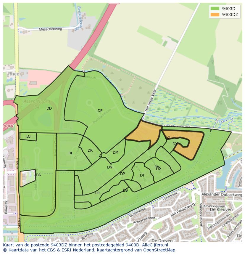 Afbeelding van het postcodegebied 9403 DZ op de kaart.