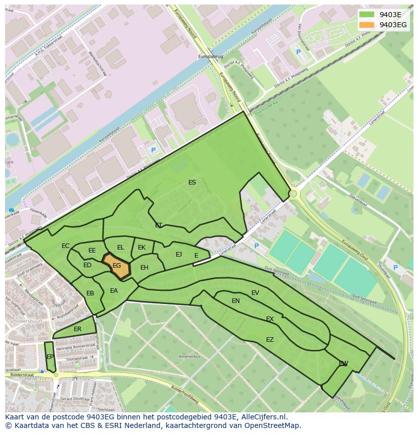 Afbeelding van het postcodegebied 9403 EG op de kaart.